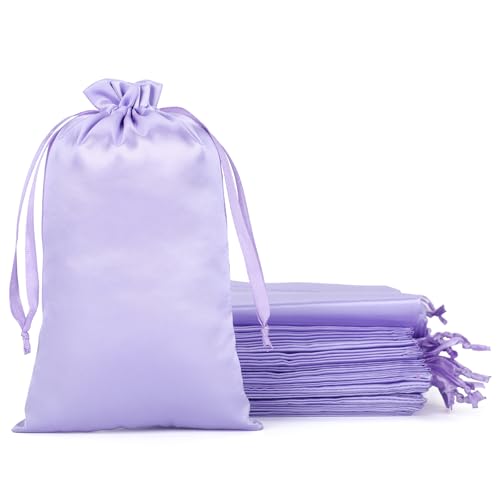 30Pcs Satin Gift Bags, 5x8 Purple Cloth Drawstring Pouch - color: Purple, size: 5×8 in