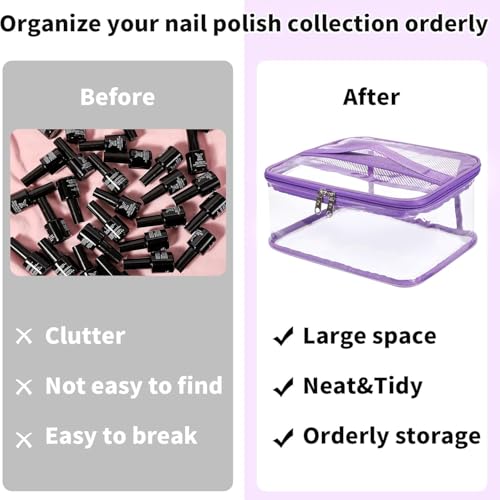 Beloving Nail Polish Organizer Bag Holds 30 Bottles (15ml/0.5 fl.oz) Portable Supplies Organizer Handbag for Manicure Tools, Portable Nail Supplies Kit Organizer Carrying Case (Purple) - color: 3.Purple