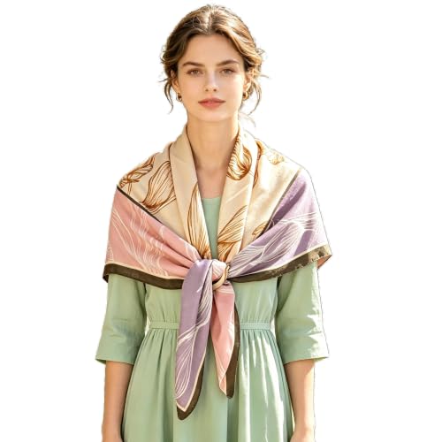 35" Head Scarf Large Square Scarf Like Cotton Hairscarf Fashion Scarves Bandana Night Sleeping Wraps for Women B01 - color: Pink/Purple Tulips