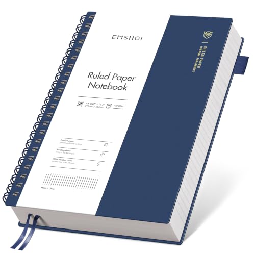 EMSHOI Lined Spiral Journal Notebook, 300 Pages, A4 Size (8.2'' x 11.2'') - color: Navy Blue, size: A4