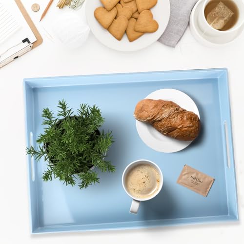 Spsyrine Blue Plastic Serving Tray with Handles for Coffee Table - color: Multi B