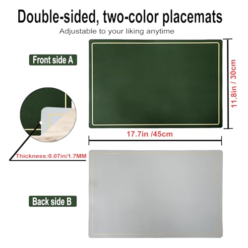 Faux Leather Placemats Set of 6, 11.8"x17.7", Green & Gray - color: Green & Gray, size: Set of 6