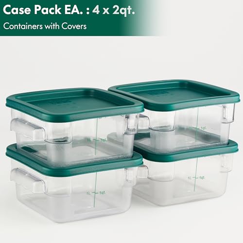 CURTA 4 Pack Food Storage Container with Green Lid - NSF Listed Commercial Grade in 2.0 Qt - Square, Clear, Polycarbonate - color: 2.0 Qt 4-Pack(Green Lids)