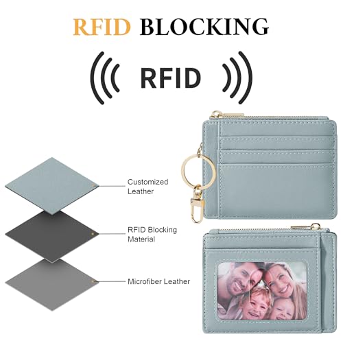 Sodsay Card Case Slim Front Pocket Wallet for Women Credit Card Holder with Keychain | Slim, Credit Card Holder, Front Pocket, with Keychain - color: Smooth Blue Classic