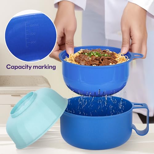 Large Ramen Bowl,40oz Ramen Noodle Bowls Microwavable, Ramen Cooker with strainer, Microwave Pasta Cooker, Gift for College Boys Girls Male Female Dorm Room Essentials Instant Lunch - color: Blue