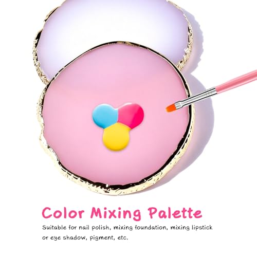 2 Pcs Resin Nail Art Palettes,Nail Polish Palette,Golden Edge Gel Nail Mixing Palette Nail Tray,Makeup Display Board,Nail Design Tools(White and Pink) - color: Pink,white