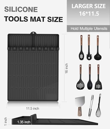 Silicone Grill Mat for Blackstone Griddle Accessories, 8-Slot Tool Mat - color: Black 2-pack