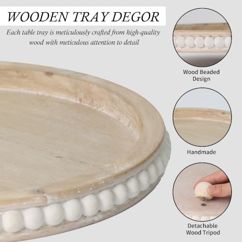 Round Wooden Tray for Decor, Rustic Farmhouse Centerpiece - color: Light Brown