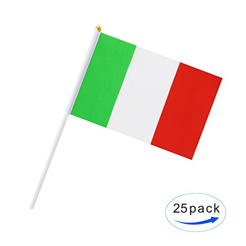 25 Pack Hand Held Small Mini Italy Flag,Italian Stick Round Top National Country Flags,Party Decorations Supplies For Parades,World Cup,Festival Events,International Festival. - color: Italy