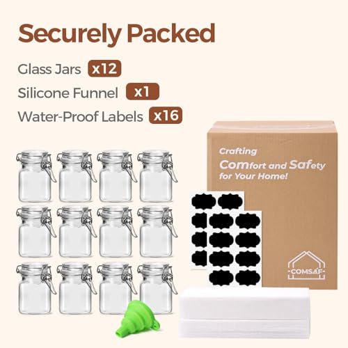 ComSaf Square Small Glass Spice Jars with Airtight Lids 4 oz 12 Pack Pantry - size: 4 fl oz x 12