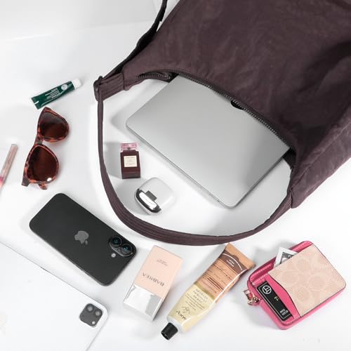 FASTFAIRY Nylon Shoulder Bag: Lightweight Adjustable Strap - color: Large-chocolate Plum, size: Large
