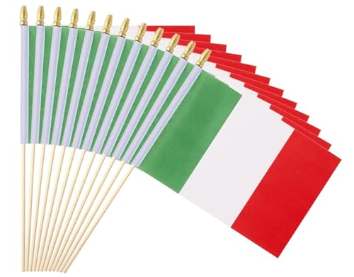 25Pack Small Italy Flag Handheld Mini Italian Flag on Stick 5x8 Inch - color: Italy
