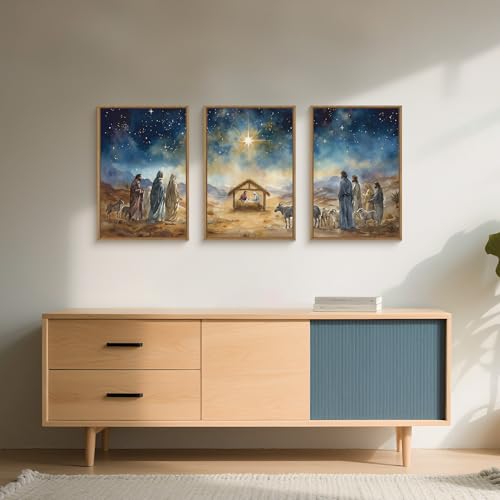 LHIUEM Large Bible Christian Religious Framed Canvas Wall Art Set,Birth of Jesus Nativity Wall Decor,Christmas Mary and Joseph Artwork for Living Room,Bedroom,Dining Room,Office -16"x24"x3 - color: Birth of Jesus Wall Art, size: 24"L x 16"W