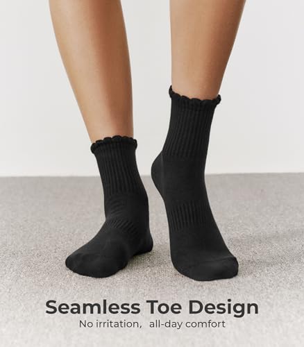 CS CELERSPORT Women's Mini Crew Ankle Socks with Scalloped Top,Pack of 6 - color: Black, size: Medium