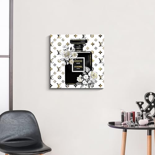 summer melody Black White Perfume Bottle Canvas Wall Art 24x24Inch - color: Black, size: 24L" x 24W"