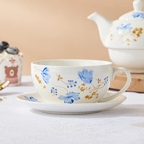 Tea for One Set, Porcelain Teapot and Cup Set, Teapot for One - color: Bule flower