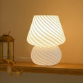 ONEWISH Mushroom Lamp-Small Bedside Table Lamp with Striped Glass, Nightstand Lamp for Bedroom, Living Room, 3000K E26 Bulb Included(White) - color: White