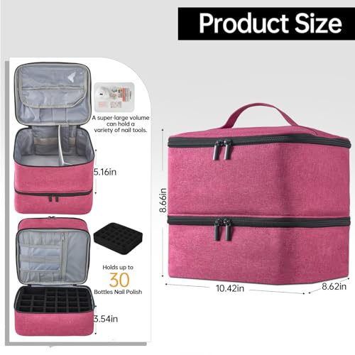 Buruis 2-Tier Nail Polish Bag, Nail Supplies Organizer, Pink - color: Pink