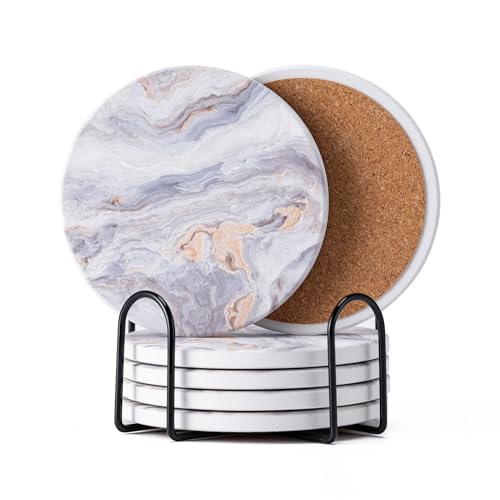 6Pcs Absorbent Coasters Set with Holder,Ceramic Drink Coaster,4 in（A8） - color: Style 8