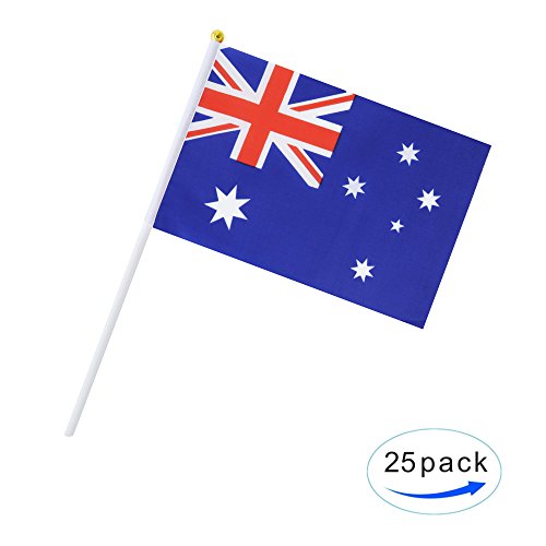 25 Pack Hand Held Small Mini Australia Australian Stick Flag Round Top National Country Flags,Party Decorations Supplies For Parades,World Cup,Festival Events,International Festival - color: Australia