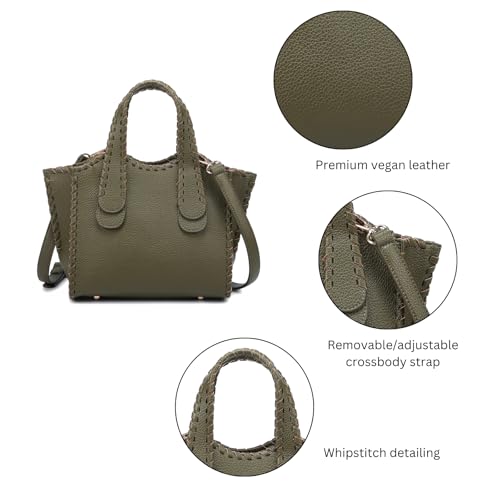 JEN & CO. Marla Whipstitch Satchel Bag, Crossbody Shoulder Purse for Women - color: Black