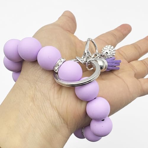 Unpafcxddyig Silicone Bead Keychain Bracelet Wristlet Key Ring - color: Purple