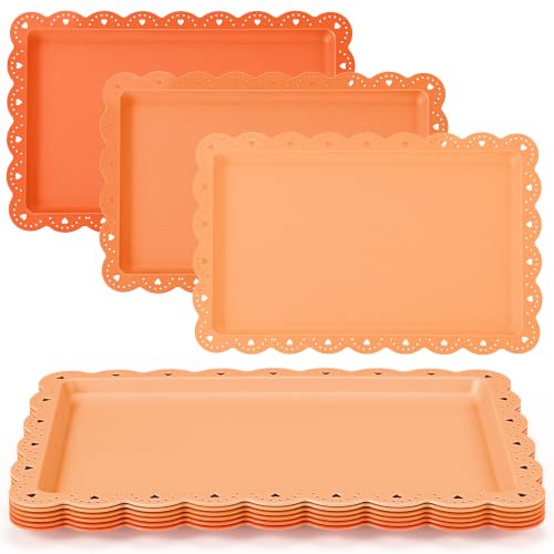 6 Pcs Orange Serving Trays Plastic Food Platters - color: Orange