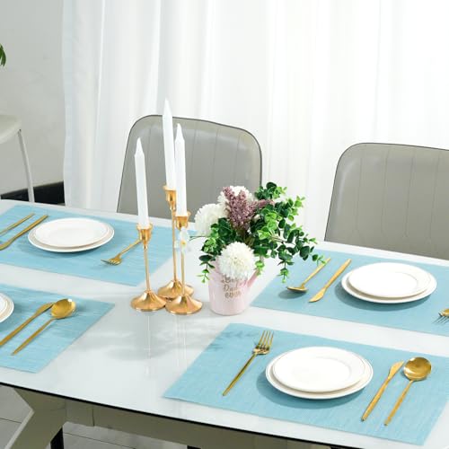 Placemats Set of 6，Non-Slip PVC Weave Table Mats Easy to Clean，Heat Resistant Place Mats for Kitchen Dining Table Decoration Indoor Outdoor，Blue - color: Blue