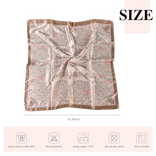 35 Inches Silk Head Scarf-Satin Hair Scarves Silk Bandana Scarf Headscarf for Women's Fashion Scarves - color: Large Floral Cashew Nut - Brown