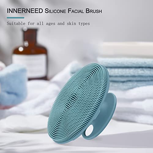Silicone Face Brush Handheld Facial Cleansing Scrubber, Dark Green+Pink - color: 3rd-dark Green+pink (2 Pack)