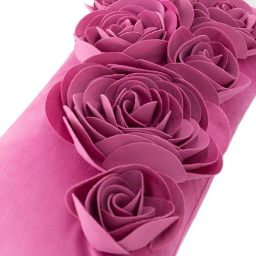 JWH 3D Flower Throw Pillow Cover, Hot Pink, 12x20 Inch - color: Hot Pink
