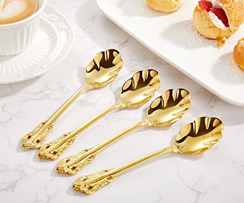 KEAWELL Premium Luxury 4-Piece 6-Inch Tea Spoon Set (Gold) - color: Gold