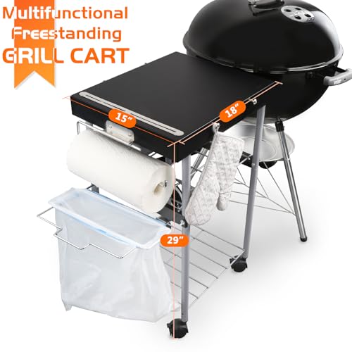 2-in-1 Grill Cart & Prep Table with Storage Shelves for Weber 22" & 18" Kettle Grills, Small Hook-On Grill Side Table, Grill Stand for Blackstone 17" Griddle for Ninja Woodfire Pitboss 150 Series - size: Small