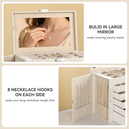 Frebeauty 6-Layer Jewelry Box for Women,Large Jewelry Organizer with Drawer - color: Pearl White, size: Large