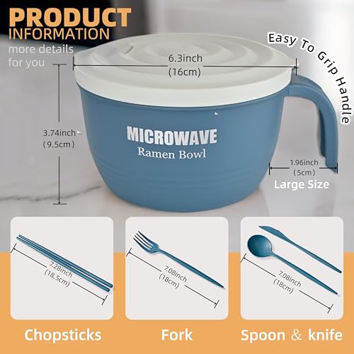 Layron Large Ramen Bowl, Ramen Noodle Bowls Microwavable 45 oz, Ramen Cooker, Microwave Pasta Cooker, Ramen Bowl Microwave Gift for College Boys Girls Male Female Dorm Room (blue) - color: Blue