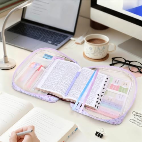 XKDOUS Bible Cover Case for Women Bible Bag Journaling Kit w/Study Supplies - color: Canvas Purple Patchwork, size: Large