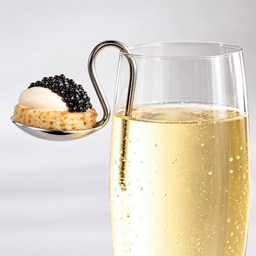 FLUTESPOON™ Appetizer Spoon for Champagne, Wine & Cocktails, Rim-Hanging Stainless Steel Serving Spoon, Set of 4 (Brilliant Stainless) - color: Brilliant Stainless