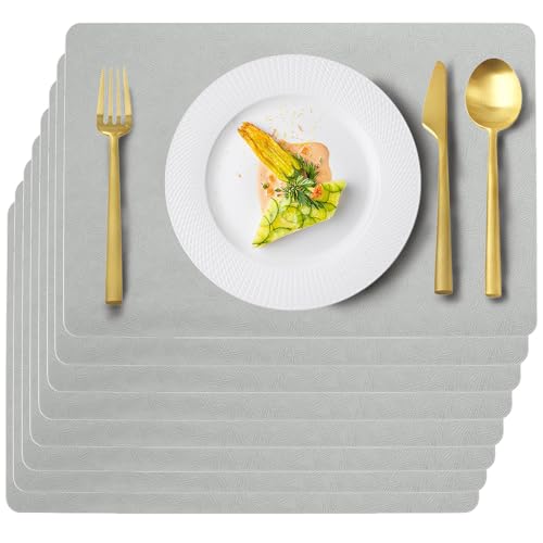 Gray Plastic Placemats Set of 8, Faux Leather Waterproof Table Mats - color: Light Gray