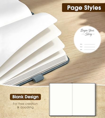 Journal Notebook, A5 Leather Hardcover Blank Sketchbook, 160 Pages, 180° Lay-Flat Binding, 100 GSM Thick Paper, for Sketching, Drawing, Art Journaling & Creative Writing (DustyBlue) - color: Dusty Blue, size: Plain