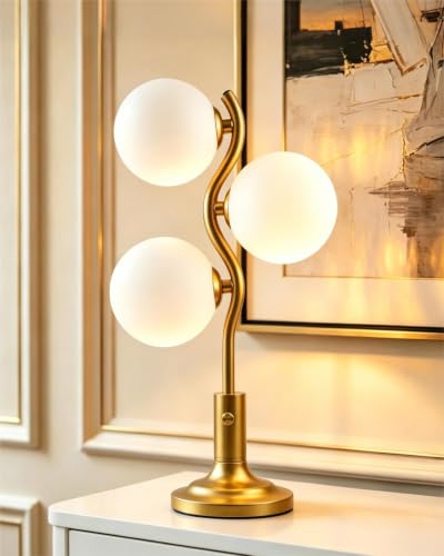 Lightdot Gold Globe Table Lamp Dimmable Modern Ball Lamp 3 Bulbs Included - color: 01-Gold-Globe-3-S