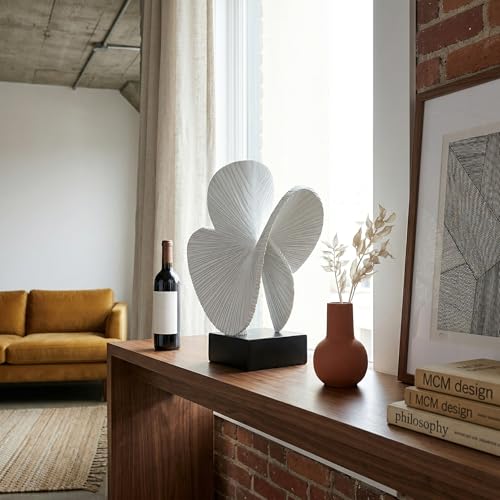 Minimalist Gray Sculpture Home Decor, Nature Inspired Decorative Statue with Black Base - Contemporary Desk Art Decor for Tabletop, Living Room, Shelf, Office - Unique Housewarming Gift - color: Gray White B