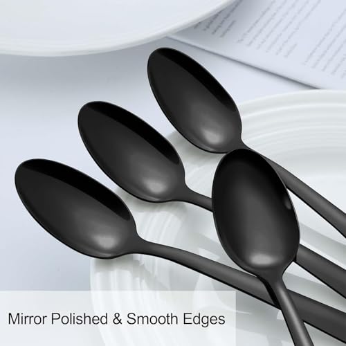 Pleafind 36Pcs Black Dinner Spoons Set - 7.4 inch, Spoons Silverware, Stainless Steel Spoon, Mirror Polished Tablespoon, Black Silverware Set for Home, Kitchen, Restaurant, Dishwasher Safe - size: 36 Pcs 7.4'' Black Dinner Spoons
