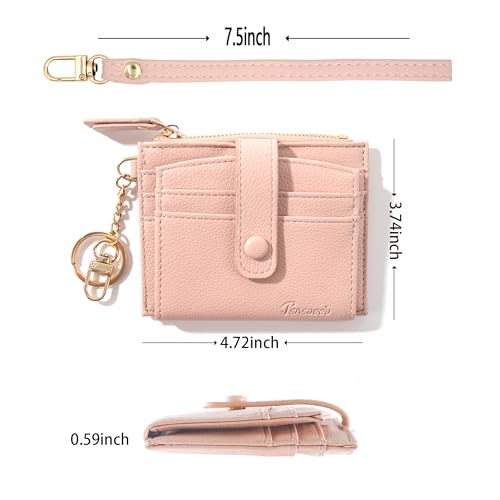 Keychain Wallet Wristlet Small Credit Card Holder Bracelet Key Chain Purse Bangle Tassel Beads Key Rings for Women - color: 04-rfid Rose