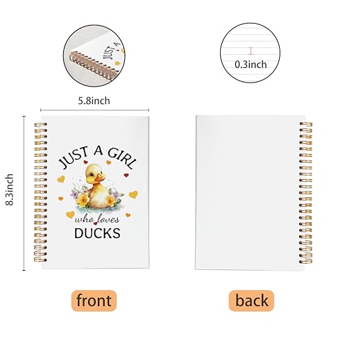 VNWEK Duck Lover Gifts for Women Spiral Notebook Journal 5.5x8.3 Inch, Just a Girl Who Loves Ducks Journal, Cute Farm Animal Lined Hardcover Spiral Notebook - color: Duck