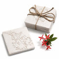 Ceramic Coasters Set of 4, White Vintage Engraved Flower Design