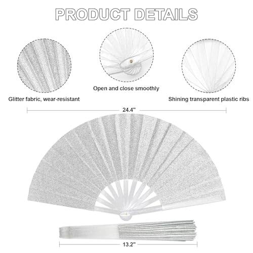EOSAU 13" Glitter Folding Hand Fans Foldable, Clacking Fans for Women Black - color: 13" Silver 02