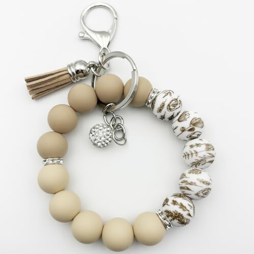 Unpafcxddyig Silicone Bead Keychain Bracelet Wristlet Key Ring - color: Rainbow Skin
