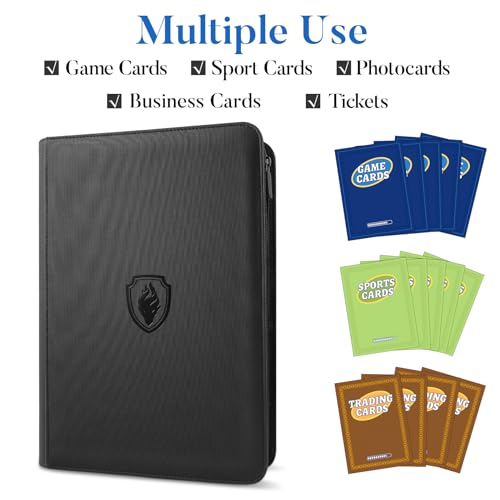 Premium Zip Card Binder, Fabmaker 9 Pocket Trading Card Binder PU Cover - color: Black, size: 9 Pocket - 13.9" x 10.5"