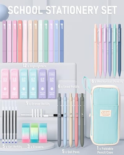 Four Candies School Supplies with Cute Pencil Case, 39ct, Blue - color: Blue, size: 39 Count (Pack of 1)