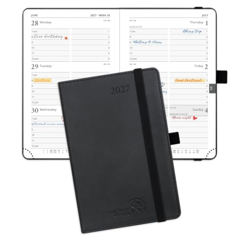 POPRUN Pocket Calendar 2027 for Purse, Weekly & Monthly Planner Pocket Size - color: Black, size: Pocket-4" x 6.25", style: Calendar Year 2027